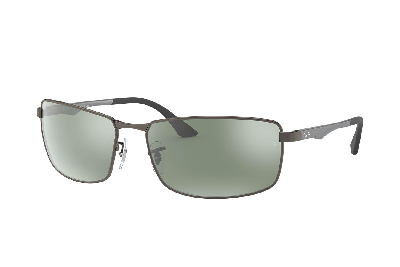 RAY BAN RB3498 with Matte Gunmetal Frame and Polarized Green/Silver Finish Lenses